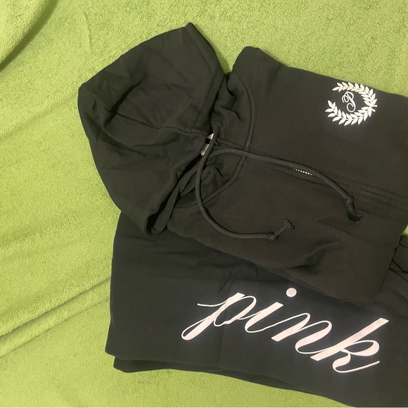 New VS PINK Full Zip Hoodie & Ivy Fleece Relaxed Sweatpants XL BLACK - Picture 5 of 5